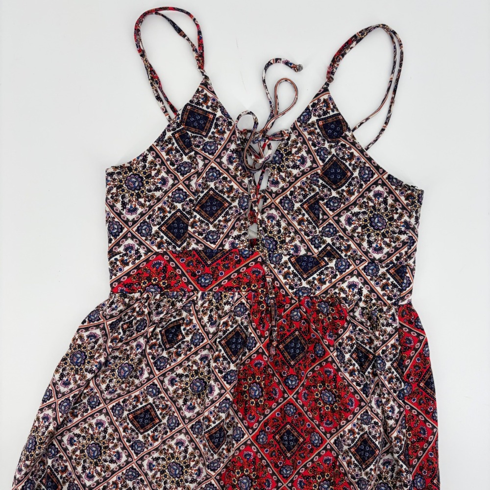 Alya Maxi Dress Women Size S Red Blue Boho Patchwork Lace Up Summer Coastal - Picture 7 of 10
